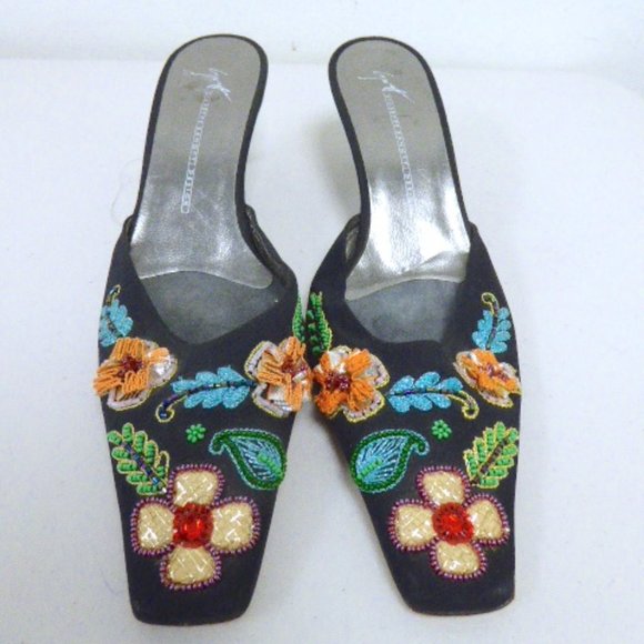 GIUSEPPE ZANOTTI VICINI BEADED FLORAL mules kitten heels slides 9.5 - Picture 10 of 13